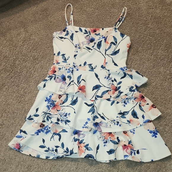 Floral Dress in White and Blue - Picture 1 of 5